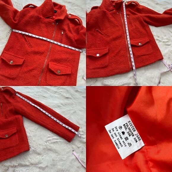 Sister Jane Tweed Boucle Moto Jacket Biker Wool Blend Orange women’s size S - Picture 8 of 9